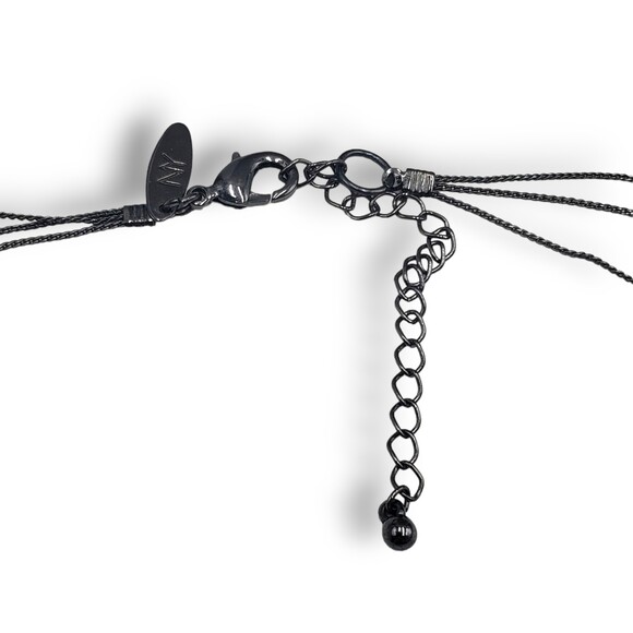 NY Multi Strand Necklace Gunmetal Gray Black Clear Adjustable Length - Picture 6 of 7